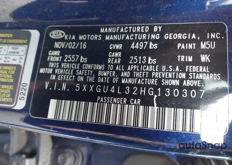 2017 Kia Optima Ex from USA, damaged, VIN 5XXGU4L32HG130307